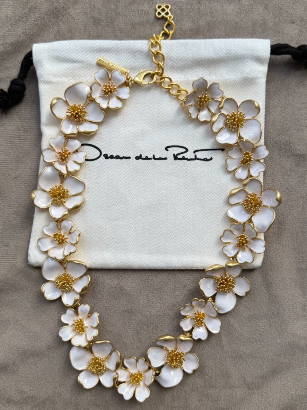 Oscar de la Renta White Enamel Floral Choker Necklace - Picture 3 of 6